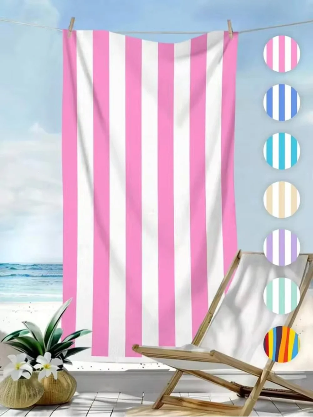 Pink & White Striped Beach Towel
